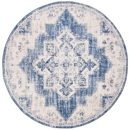 Safavieh 3 x 3 ft. Brentwood Power Loomed Round Area Rug; Ivory & Navy BNT865A-3R